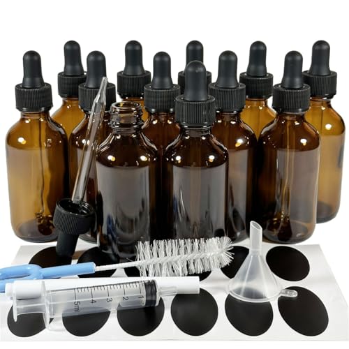 PIPIBA (12個入り) 60mlスポイトボトル ガラス製遮光瓶 アロマオイル瓶 エッセンシャルオイルボトル ピペットボトル ドロッパーボトル 香水瓶 (茶色)