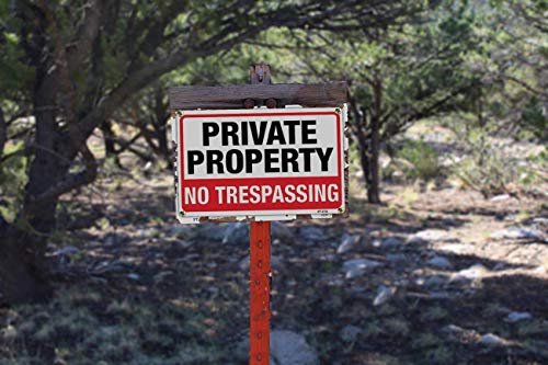 Image of Large No Trespassing Signs Private Property, 10x14 Inch Aluminum, 4 Pack | Rust-free aluminum with UV print; weatherproof for yard, fences, gates, farms, driveways, and home entrances