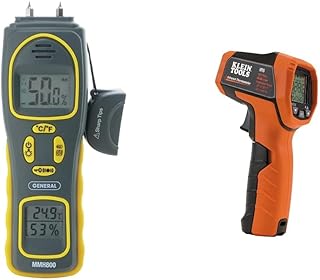 General Tools 4-in-1 Pin/Pinless Combo Moisture Meter #MMH800 - Pin/Pinless Combo Mold Detector for Home - Dual LCD Display & Audible Alarm & Klein Tools IR5 Dual Laser 12:1 Infrared Thermometer