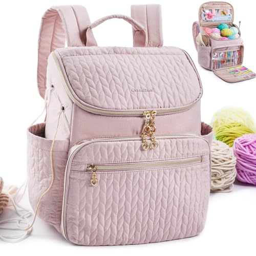 MYBAGZING Mochila grande de crochê, organizador de bolsa de crochê, organizador de armazenamento de fios - suporte de fio com 10 bolsos para acessórios de crochê, suprimentos de tricô e crochê,
