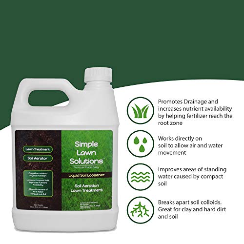 Liquid Aerating Soil Loosener- Aerator Soil Conditioner- No Mechanical or Core Aeration- Simple Lawn Solutions- Any Grass Type, All Season- Great for Compact Soils, Standing Water, Poor Drainage.