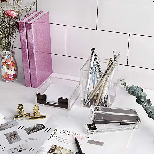 Acessórios de escritório de acrílico transparente multibey para mesa, suporte de caneta, grampeador,