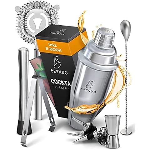 Brendo 10-teiliges Cocktail Shaker Set I Fest schließender & dichtender Cocktail Shaker I Da aus rostfreiem Edelstahl und spülmaschinenfest Cover