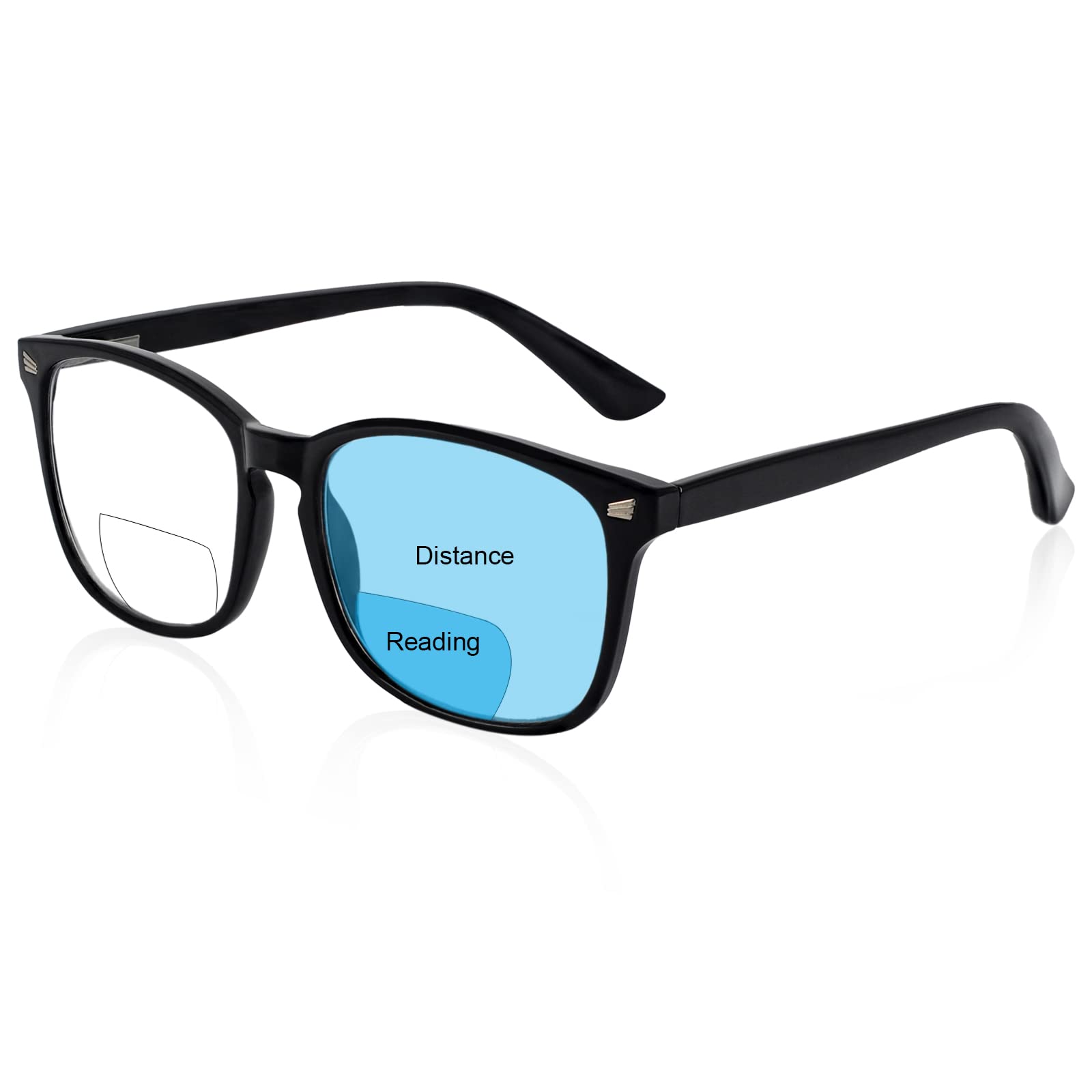 MARE AZZURO Trendy Bifocal Reading Glasses Men Blue Light Blocking Outdoor Readers 1.0 1.25 1.5 1.75 2.0 2.25 2.5 2.75 3.0 3.5 (Black, 1.75)