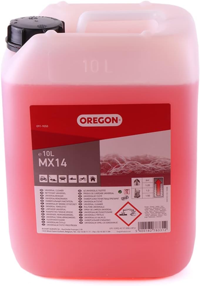 Oregon Biodegradable MX-14 Workshop Liquid Cleaner, Effective Non Toxic Universal Cleaning & Stain Remover for Clothes, Tools & Machinery, Removes Oil, Dirt, Grease & Paint – 10 Litre Bottle (O91-9050)