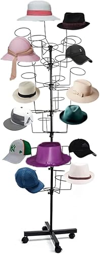 uyoyous Estante de exhibición de sombreros de 7 niveles, soporte giratorio para peluca, soporte de pie para peluca, estante de metal moderno para 35