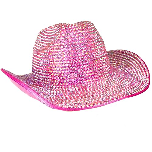 BEYOND MASQUERADE B Women Rhinestone Cowboy Hats Cowgirl Hat Western Bridal Bachelorette Mardi Gras New Orleans Party Luxury Cowboy Headpiece Hats (Hot Pink)