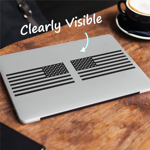 Image of Matte Black American Flag Decals (4 Pack, Various Sizes) - Transparent, Durable, Waterproof, Fade Proof American Flag Sticker for Car, Truck, Laptop, Water Bottle