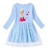 [OUHUAN] アナと雪の女王 エルサ 星月柄 長袖 ワンピース ドレス プリンセスエルサドレス レーススカート 子供服 ベビー服 綿 春秋冬 キッズ服 洋服 女の子 ガールズ お嬢様 チュールスカート 日常着 トップス コスチューム