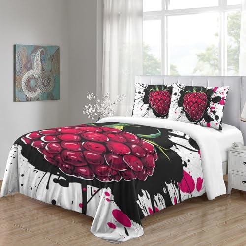 Housse de couette fraise 140x200抗皱微纤维三件套带拉链儿童单人床套件 - 5