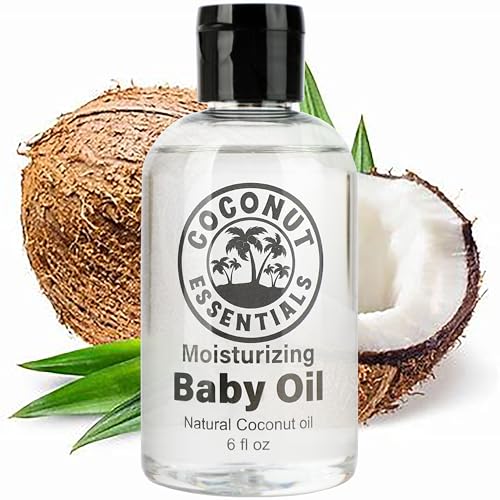 Coconut Essentials BABY OIL - Liquid Coconut oil (MCT) - No Mineral oil - Unscented Moisturizer - Infant & Newborn - Massage, Scalp Sensitive Skin, Eczema & Dry Skin Relief - Fragrance Free (6oz)