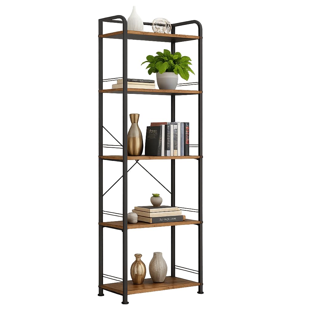 Estantería Industrial de 5 Niveles con Estantes de Madera | Marco Metálico Negro, 151 × 43 × 28 cm, Capacidad de 110 lb, Ideal para Salón, Oficina o Dormitorio