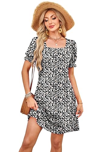 Image of RUMIA Summer Dresses for Women 2025 Casual Cute Square Neck Puff Short Sleeve Dress with Pockets