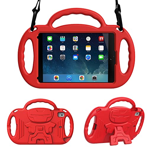 Surom Kids Case for iPad Mini 5 4 3 2 1, iPad Mini Case with Shoulder Strap, Shockproof iPad Mini Kids Case with Handle Stand for iPad Mini 5th/4th/3rd/2nd/1st Generation 7.9 inch, Red