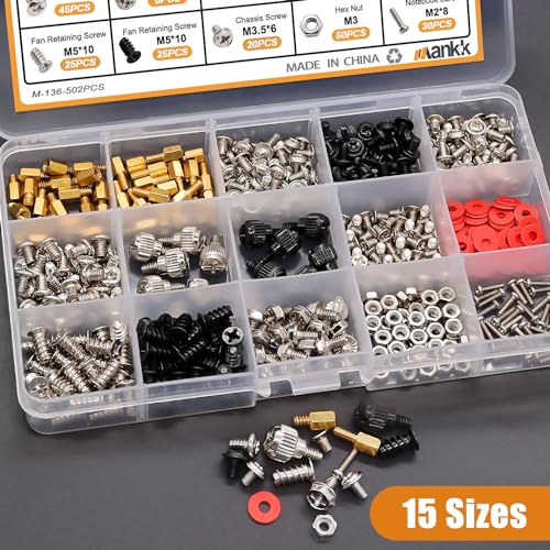 mankk 502PCS Computer Screw Assortment Kit Motherboard Standoffs Screws Laptop Screws for HDD Hard Drive,PC Case,Fan,ATX Case, SSD,CD-ROM - Thumbnail 3