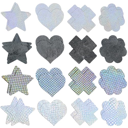Asaisimg 16 paar glitters pasteitjes tepelhoezen stickers pasteitjes rave tepelhoezen voor vrouwen, glitters pasteitjes rave tepelhoezen stickers, wegwerp kleverige borstblaadjes tepelhoezen