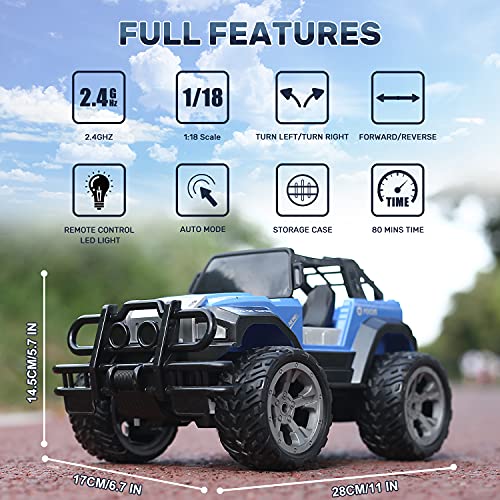 Deerc De42 Remote Control Car Rc Racing Cars,1:18 Scale 80 Min Play 2.4Ghz Led Light Auto Mode Off Road Rc Trucks With Storage Case,All Terrain Suv Jeep Cars Toys Gifts For Boys Kids Girls Teens,Blue #TOP4