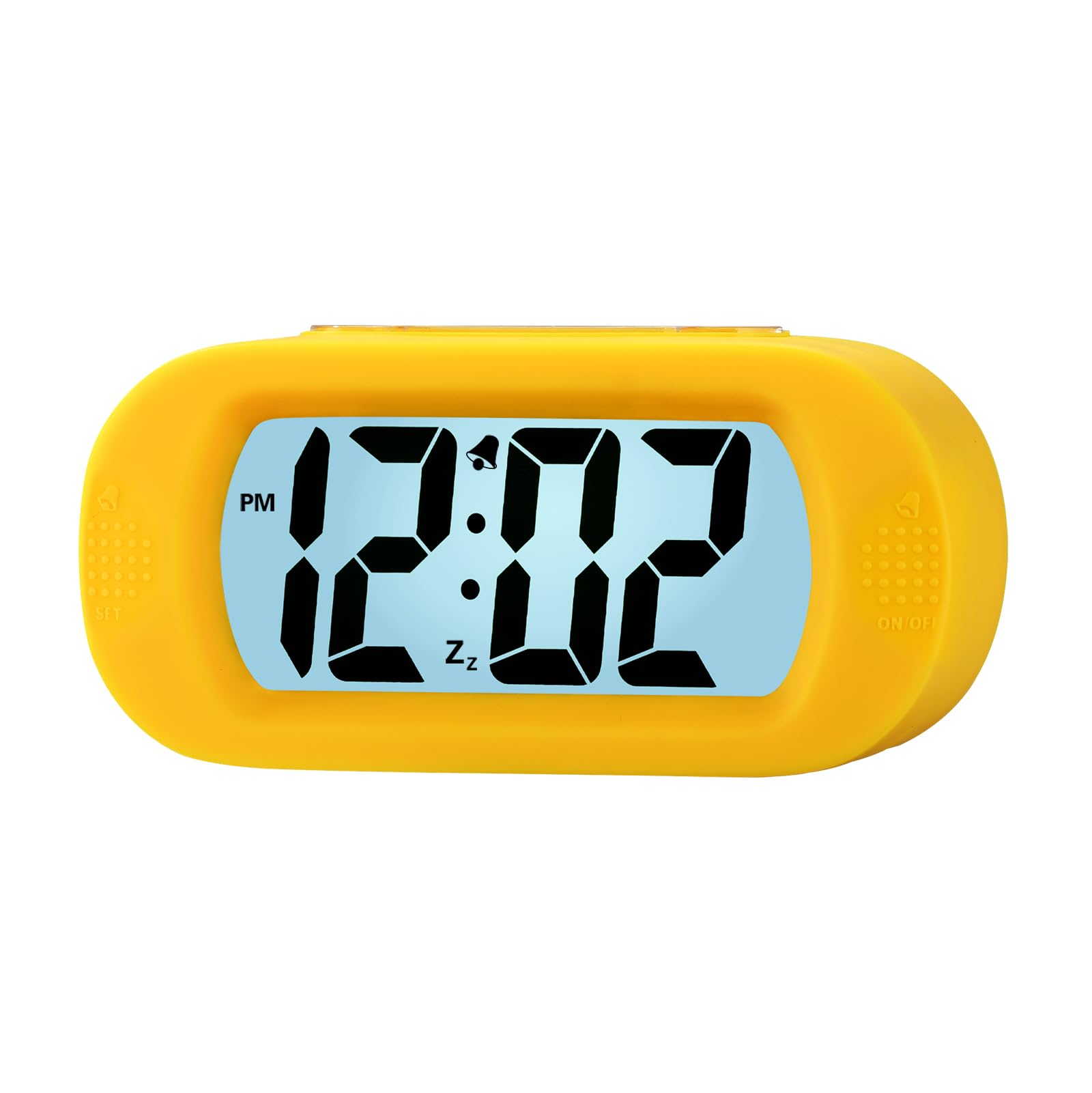 Plumeet Digital Alarm Clock Travel Clock with Snooze and Nightlight - Easy to Set Simple Bedside Alarm Clocks for Kids - Ascending Sound - Battery Powered (Yellow)