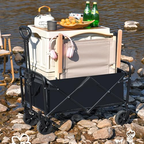 Carro plegable plegable para todo tipo de terrenos, pequeño carrito de transporte portátil para playa, camping, compras, carrito deportivo al aire libre, jardín con asa, 4 ruedas reforzadas (plegable)
