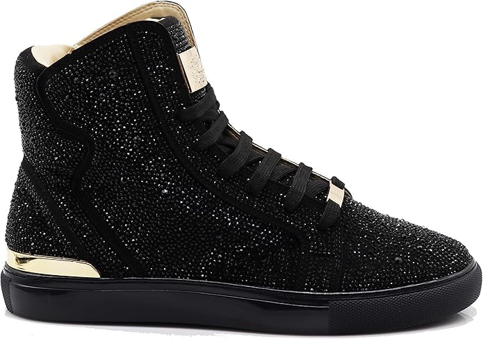 Image of Enzo Romeo Men's Fashion High Top Crystal Shimmer Rhinestone Blink Flat Sneakers Shoes
