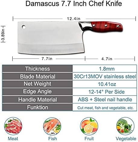 Meat Cleaver,Cleaver Knife 7.7 inch Sharp Blade Kitchen Knife Meat Chopping Slicing Vegetables Cutter High Carbon Steel Chef Knife Fish Knife Cleaver