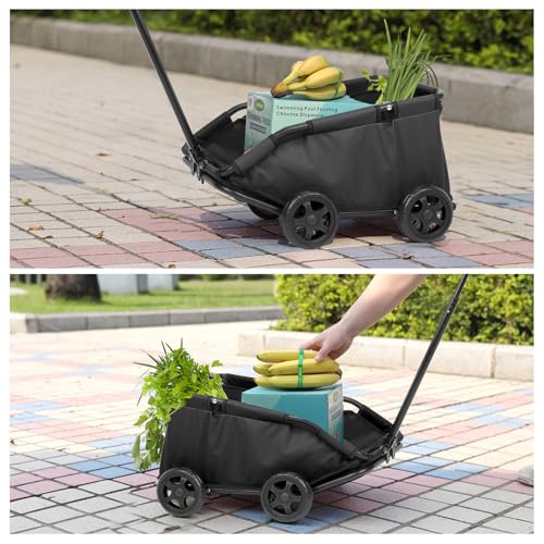 Mini-Hundewagen für Mini-Haustiere, faltbarer multifunktionaler Einkaufswagen mit ausziehbarem Ziehgriff, Doggie Wagon eingebautem Kissen und Sicherheitsseil mit Aufbewahrungstasche (Schwarz)