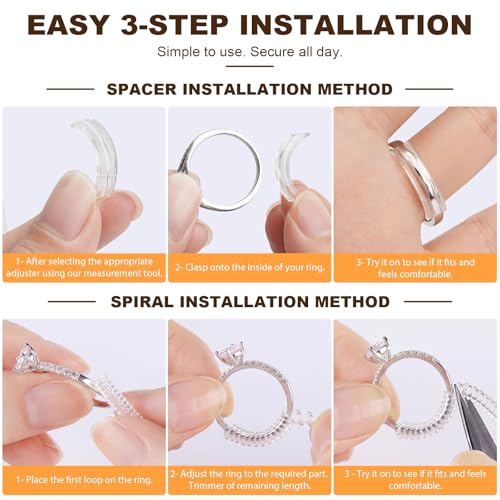Image of Ring Sizers for Loose Rings, Invisible Size Adjuster Silicone, Guards Spacer Tightener Resizer Fitter for Women Men, Make Smaller Without Resizing Thick Band (See-Through, 14)