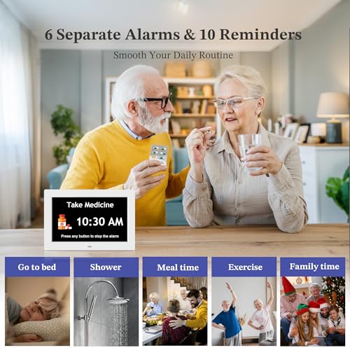 Image of 10.1'' Extra Large Digital Clock, 1280*800p HD Display, Dementia Clock For Seniors, Digital Clock With Date, Time, Day Of Week, 10 Reminders & 6 Alarms, Auto Dimming & DST, Remote Control, White