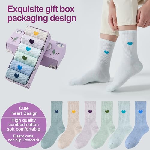Image of inhees Women's Cotton Crew Socks - 6Pairs Above Ankle Fun Cute Heart Bootie Dress Socks - Gifts for Mother /Her