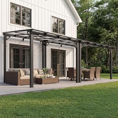 AirWire 10x18 FT Gazebo, Pergola Awnings for Patio with Hardtop Gazebos on Clearance, Patio Covers for Shade and Rain, Lean to Gazebo Sunroom Patio Canopy Outdoor Pergolas for Patios, Decks, Backyard