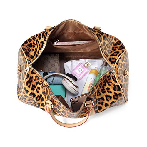 Nabegum Leopard Weekender Bag Travel Duffle Bag For Women Cheetah Ptint Tote Bag With Shoulder Strap (Leopard brown)