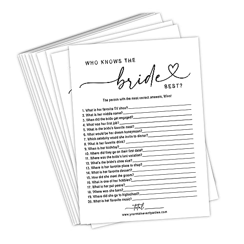Your Main Event Prints Bridal Shower Games Who Knows The Bride Best, Fun Activities for Weddings, Bridal Showers and Bachelorette Parties (White)