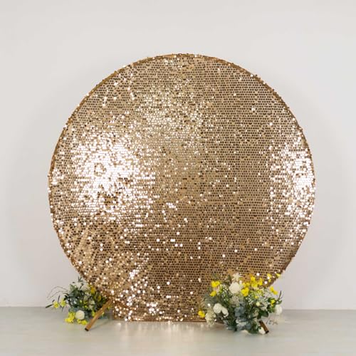 TABLECLOTHSFACTORY Sparkly Gold Big Payette Sequin Backdrop Stand Cover for Round Wedding Arch - 7.5ft for Party & Decorations