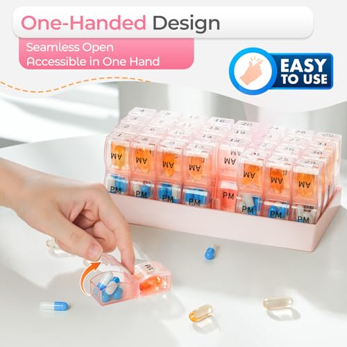 Image of Colorwing Monthly Pill Organizer 2 Times a Day,Compact Pill Case (Pink) | Ultra-Compact, Pocket-Sized, Ultra-Light, Featherweight, Monthly Tracking, Daily Dose, Detachable Lid, Easy-Clean, BPA-Free