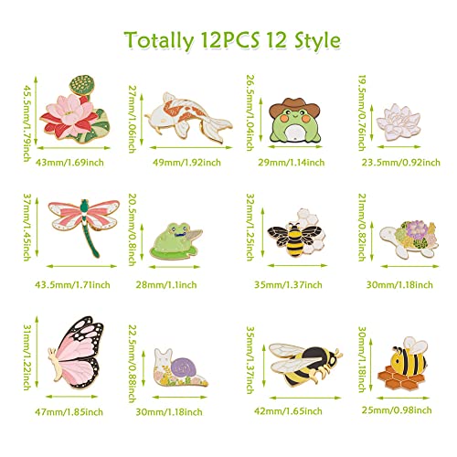 Image of Cheriswelry 12Pcs Bee Butterfly Frog Enamel Alloy Pins Dragonfly Cyprinoid Tortoise Snail Shape Brooch Pins Lotus Lapel Pins 19.5-45.5mm for Clothes Jacket Bags Backpack Hats Decor