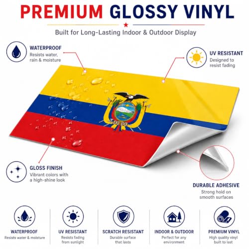 Image of Ecuador Vinyl Flag Stickers, Car Decals, Waterproof Indoor Outdoor, Laptop Stickers, Car Bumper, Ecuadorian Flag, 5 x 3 Inches, Set of 3