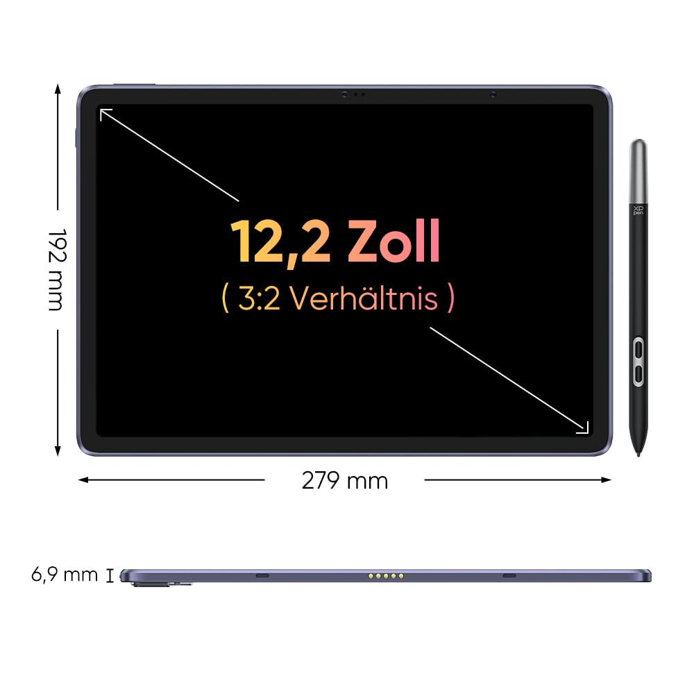 XPPen 12.2 Zoll Standalone Grafiktablett Display mit X3Pro 16384 Smart Stift, Android 8GB+256GB WiFi mit 8000mAh Akku, Magic Drawing Pad, 2K-Auflösung, Digitales Zeichentablett OS Android 14