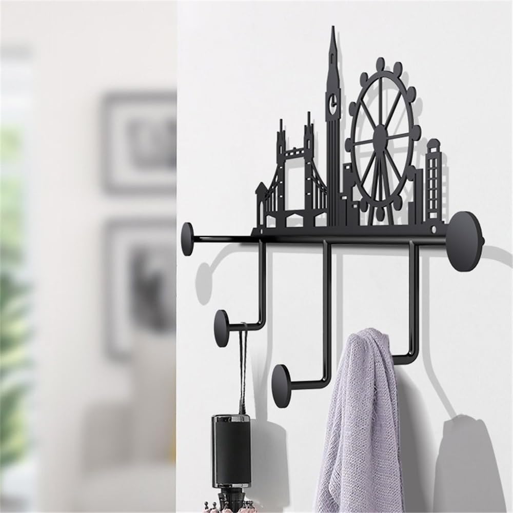 Kleiderhaken Schwarze Wandgarderobenhaken, Hutständer aus Metall mit 5 Haken for Eingangsbereich, Badezimmer, Schlafzimmer an der Wand