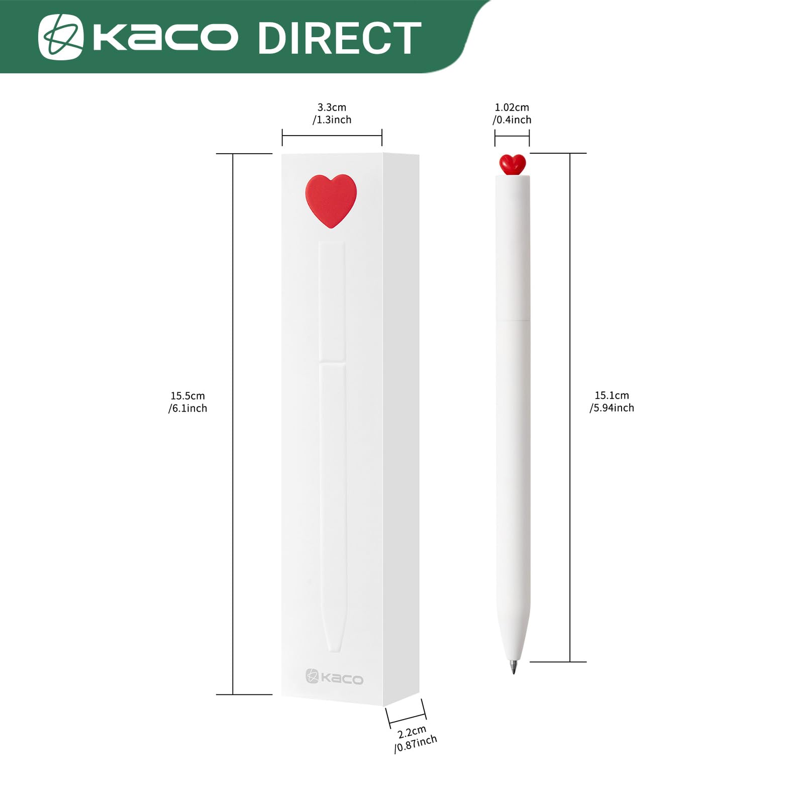 Kaco FIRST Gel Pens Cute Stationery, Pack of 2 Pieces Heart Pen Set with Extra 4 Black Refills (): 2 White
