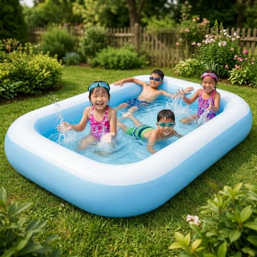 Image of 5.5 Feet Kids Inflatable Swimming Pool, Full-Sized Rectangular Bathtub for Backyard Garden | Summer Party Water Play Pool for Children & Toddlers | Heavy-Duty PVC (Multicolour) (5.5 Feet)