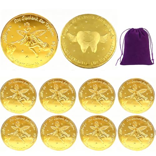 WTYPOPK 8 PCS Tooth Fairy Coins - Tooth Fairy Gifts Set with Tooth Pouch for Lost Tooth Nice for Memory Collection