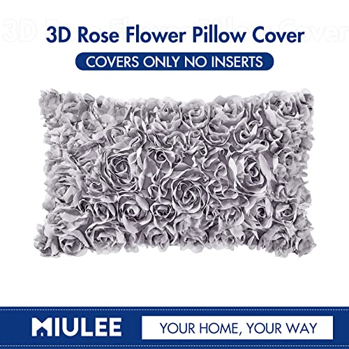 Miulee 3D Decorative Spring Romantic Stereo Chiffon Rose Flower Pillow Cover Solid Square Pillowcase For Sofa Bedroom Car 12X20 Inch 30X50 Cm Grey Gifts Valentines Day #TOP5