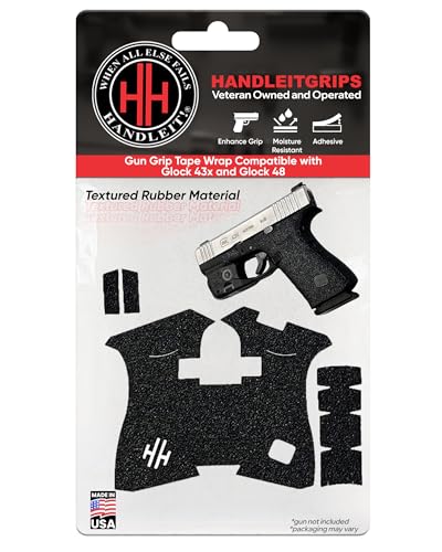 Handleitgrips Handgun Grip Tape Compatible with Glock 43x and Glock 48 - Black Textured Rubber Pistol Grip Tape, Easy Installation, Gun Parts & Accessories, Veteran Owned, Made in The USA