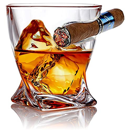 Bezrat Old Fashioned Whiskey Cigar Glasses With Side Mounted Cigar Holder + Whisky Chilling Stones and accessories in Wooden Box - Scotch Bourbon Set for Dad, Husband, Fathers Day, Birthday Gift Set - Thumbnail 7