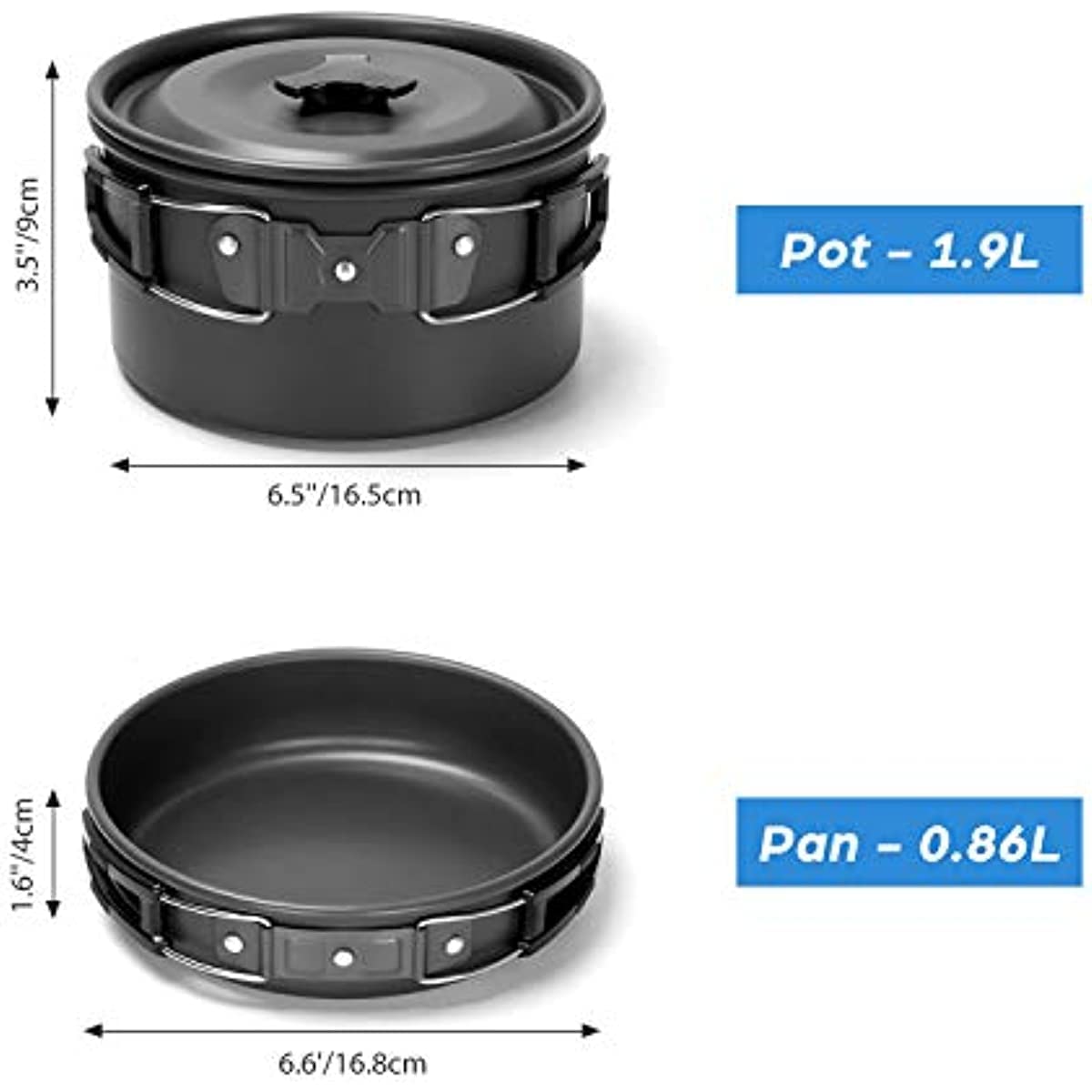 Set di stoviglie da campeggio con 0,8 l, set di pentole da campeggio e bicchiere, in alluminio leggero, set di pentole pieghevoli per cucina all'aperto