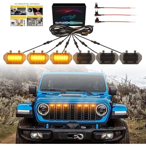 Led Grill Grille Lights for 2024 2025 2026 Jeep Wrangler JL Jlu Sport Front Grille Lights Accessories 6pcs/Sets Amber LEDs Cover
