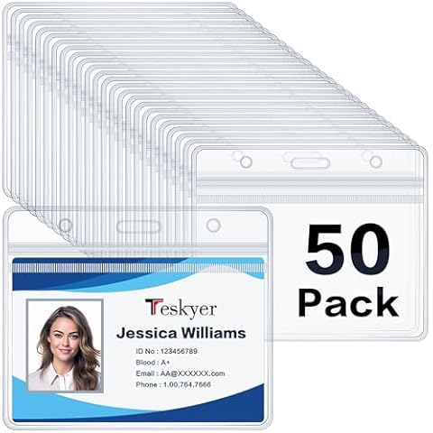 Teskyer 50 Pack Waterproof ID Card Holders Cover