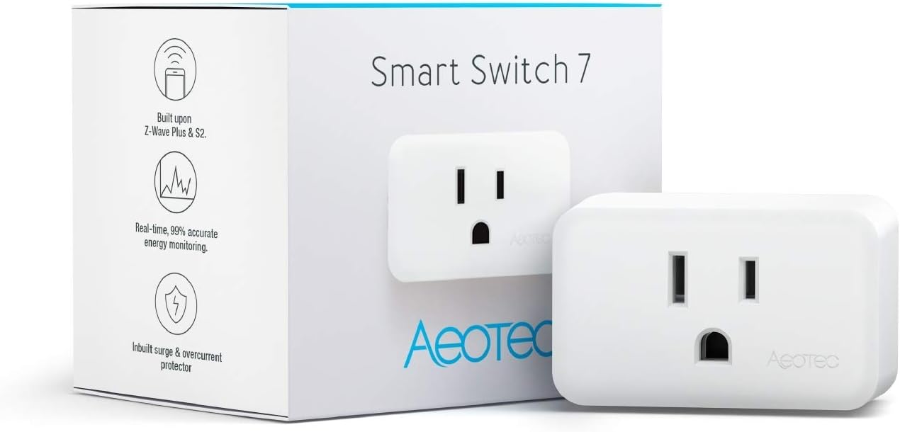 AEOTECSmart Switch 7, Z-Wave Plus S2 Wireless Control Socket Zwave Plug for Home Automation, 15A, Gen7, White