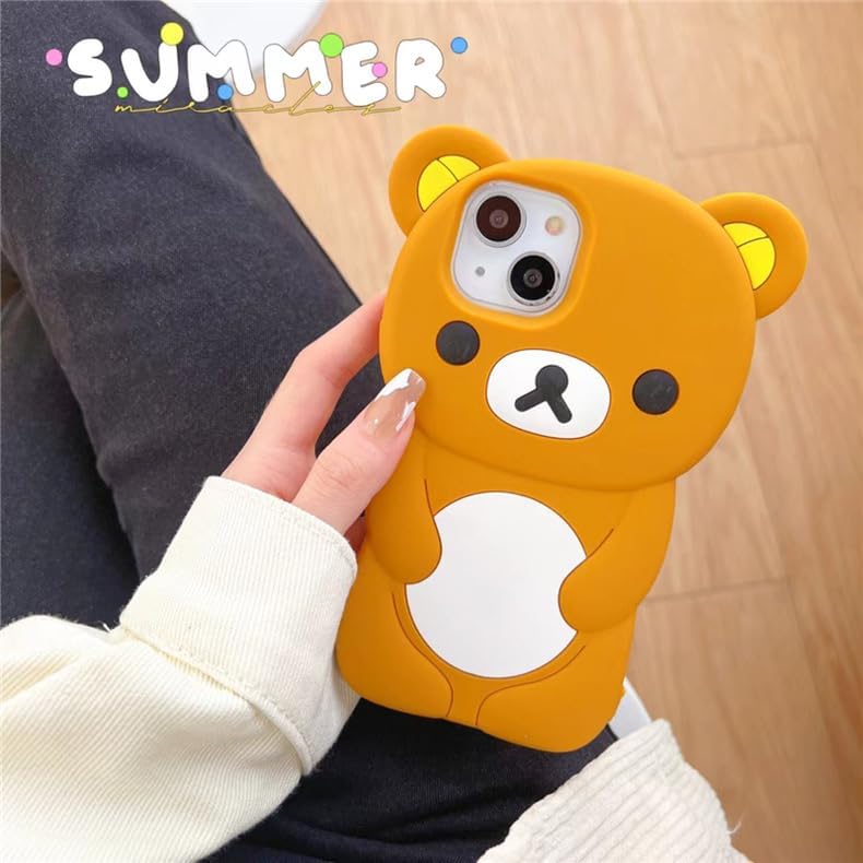 Ultra Thick Soft Silicone Case for Apple Teddy Bear Animal 3D Cartoon Japanese Cute Lovely Adorable Kawaii Kids Girls Women (Brown, for iPhone 15)