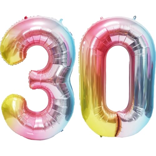 Image of Rainbow Number Balloons Birthday Balloons - Giant Number 30 Balloon 40 inch, Numbers Balloon Birthday Decorations, Rainbow Party Supplies for Baby Shower